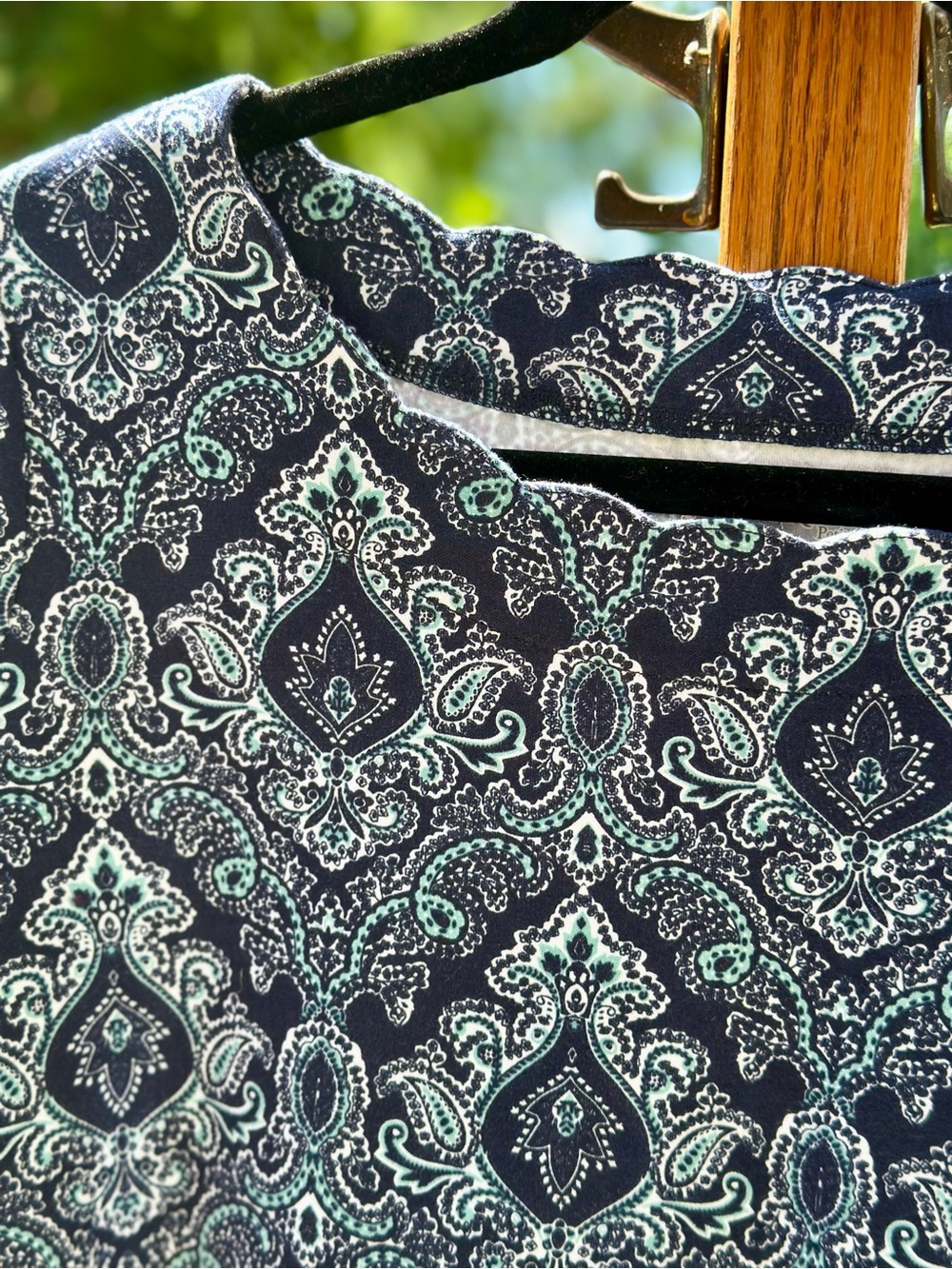 Kim Rogers Petite Paisley Knit Top PM Navy Blue 3 4 Sleeve Stretch - Picture 2 of 7